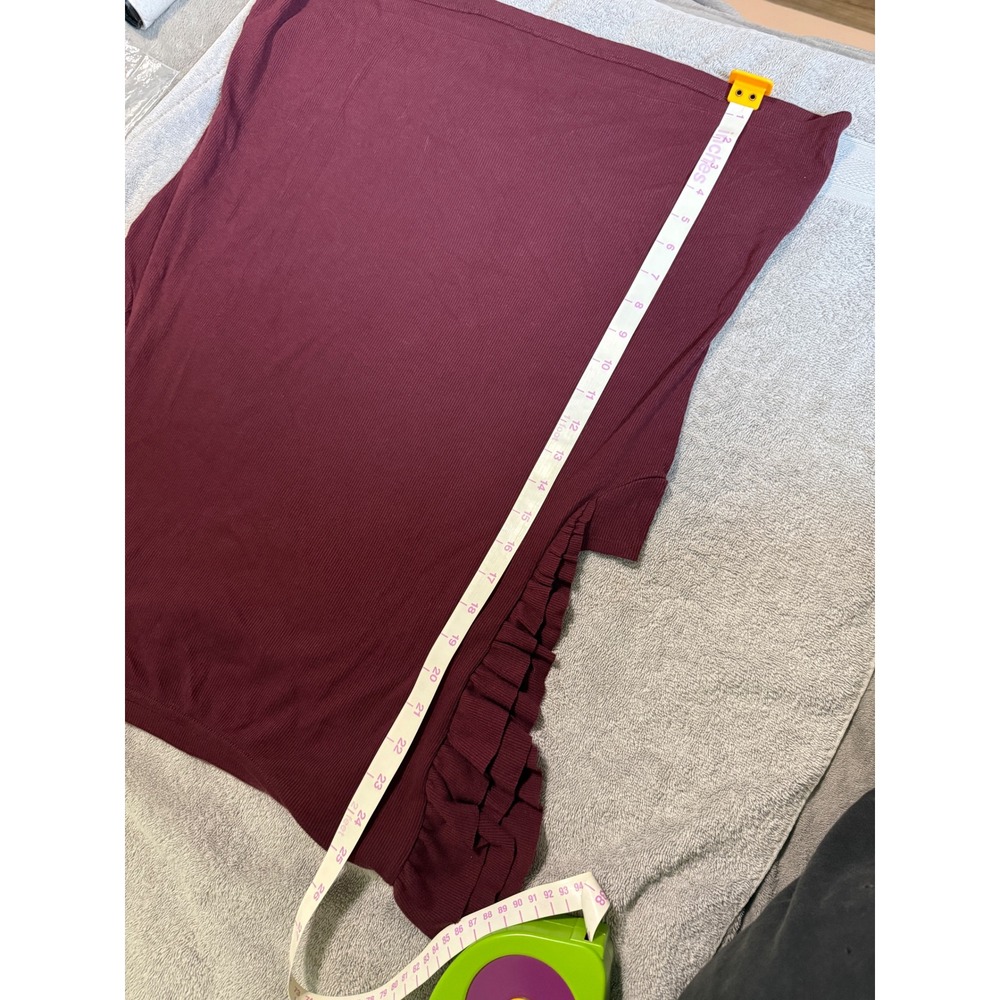 Gap Size XXL Ribbed Ruffle Short Sleeve Maroon Red Top Shirt Crew Neck Soft - Picture 6 of 7